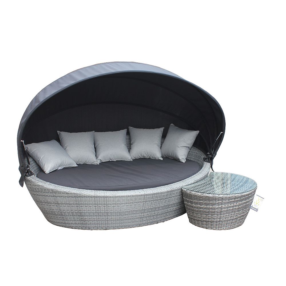 Corriveau Outdoor Furniture Liberia Canopy Lounger Chair With Cushion Pillows 1 Oval C The Home Depot Canada Corriveau Outdoor Furniture Liberia, Outdoor Daybeds With Canopy Canada