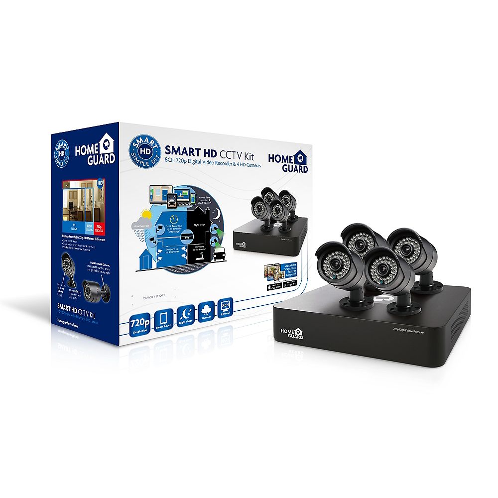 Homeguard Smart HD Security System 720p 8 Channel DVR & 4 Pro728