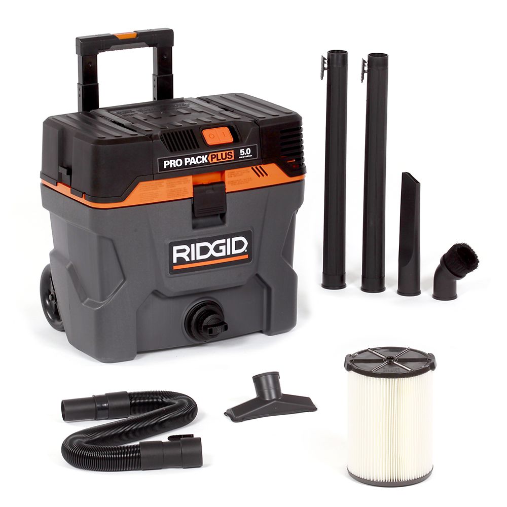 Ridgid Pro Pack Plus 37 5l 10 Gal 5 0 Peak Hp Wet Dry Shop Vacuum With Filter Hose And The Home Depot Canada