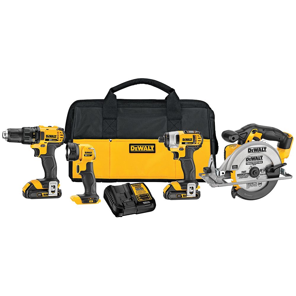 Dewalt Kit Combine Sans Fil 20v Max Lithium Ion 4 Outils Avec 2 Piles 2 0ah Chargeur Home Depot Canada