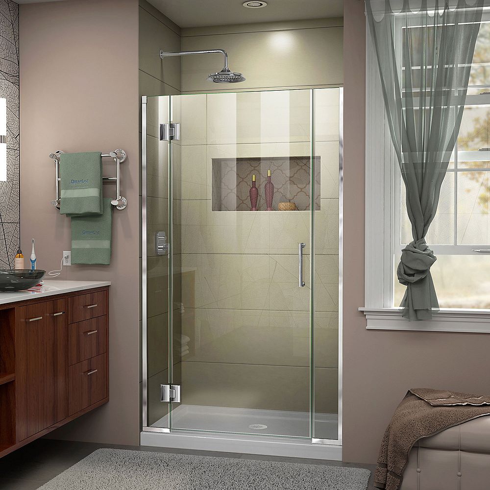 Dreamline Unidoor X 40 Inch X 72 Inch Frameless Rectangular Pivot Hinged Clear Shower Door The Home Depot Canada bathroom cabinets home depot