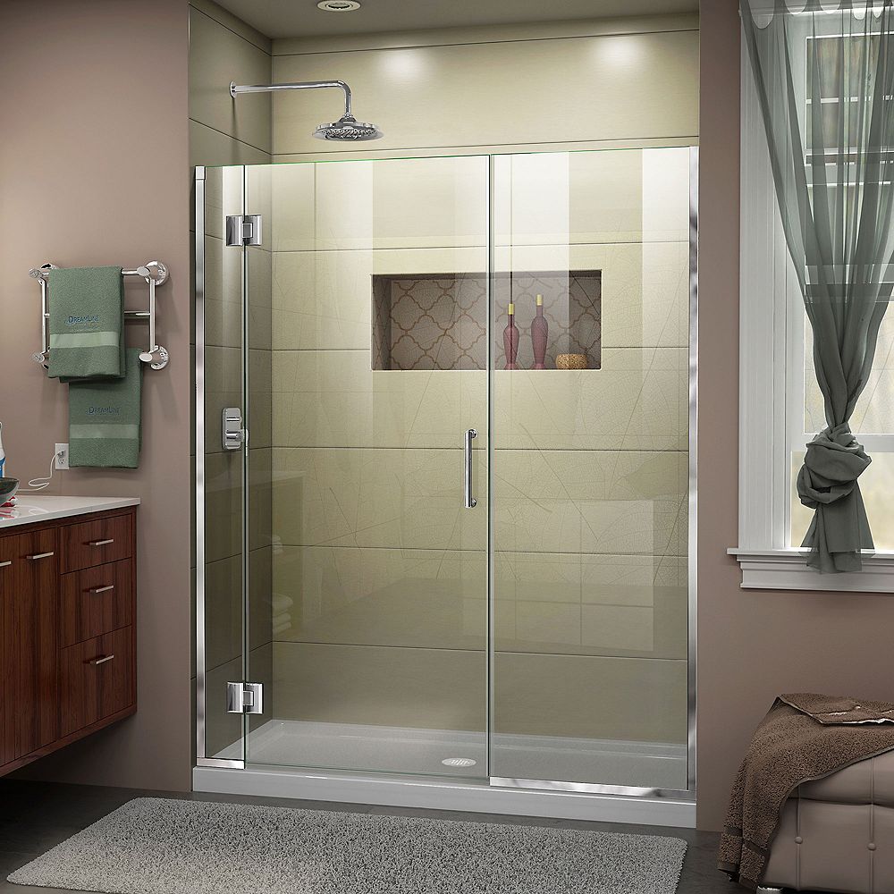 DreamLine Unidoor-X 57.50-inch x 72-inch Frameless Rectangular Shower Door in Clear Glass 
