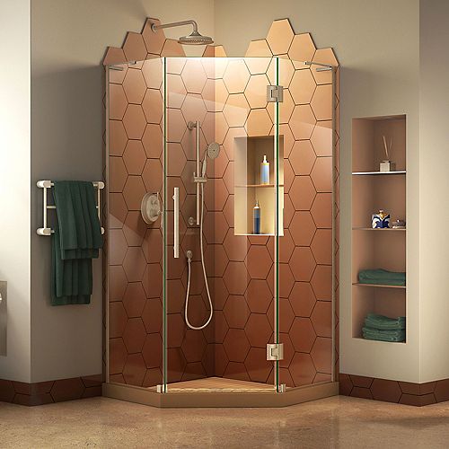 Prism Plus 36-inch W x 36-inch D Frameless Shower Enclosure in Brushed Nickel Hardware