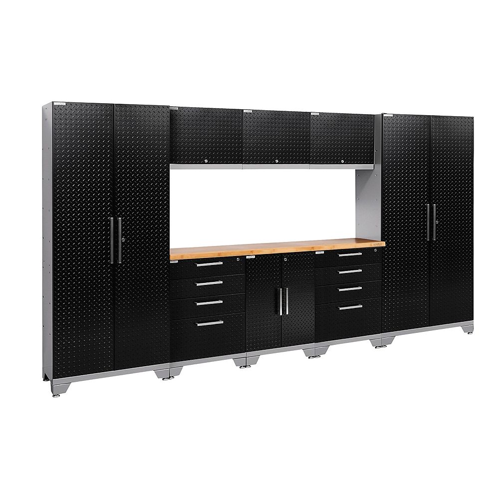 Newage Products Inc Performance Diamond Plate 2 0 Garage Cabinet Set In Black 9 Piece The Home Depot Canada