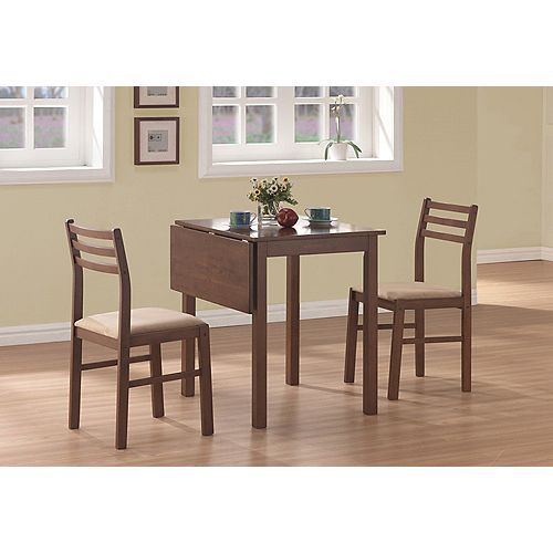 Dining Set - 3-Pieces Set / Walnut Solid-Top Drop Leaf