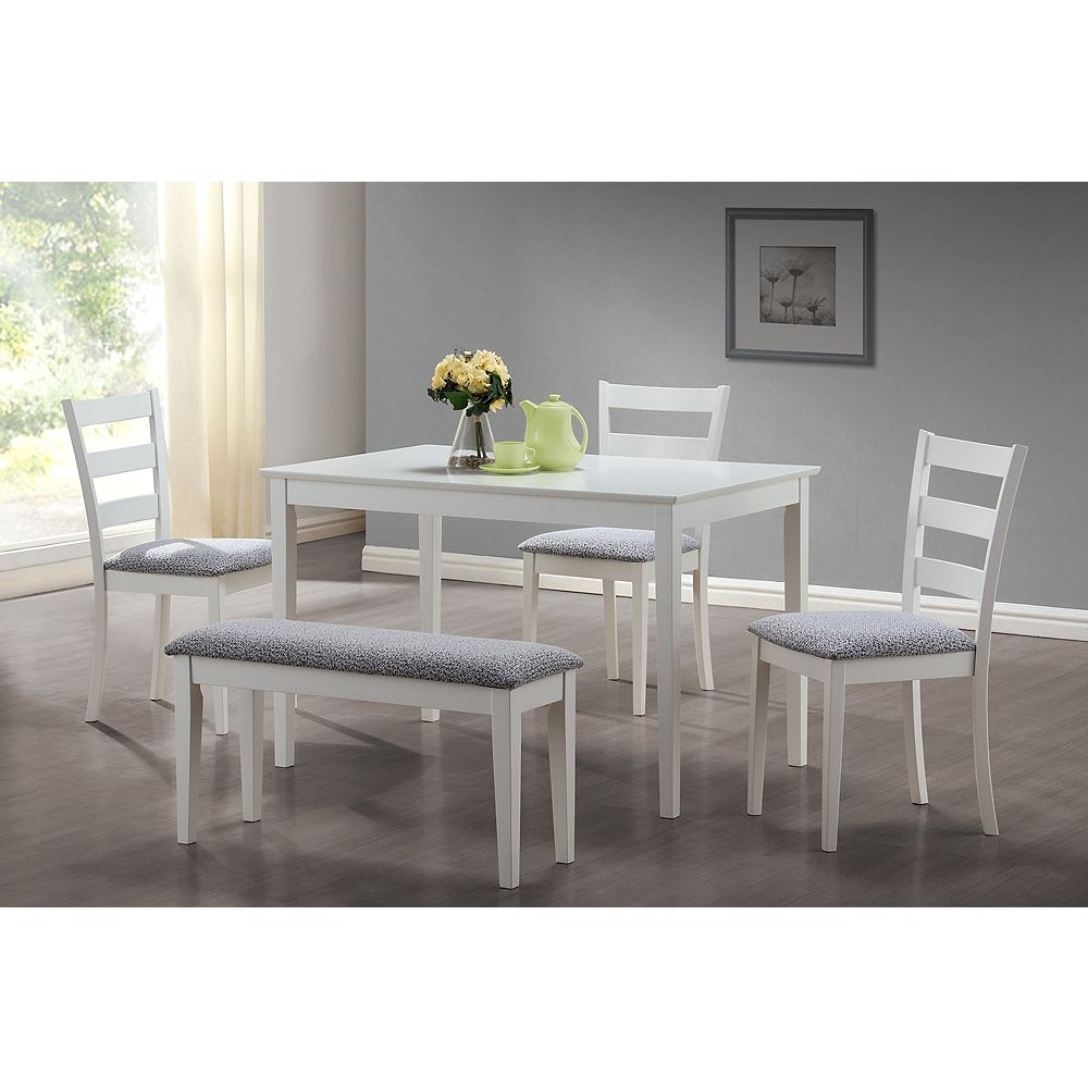 Monarch Specialties Dining Set 5 Piece Set White Bench And 3 Side Chairs The Home Depot Canada