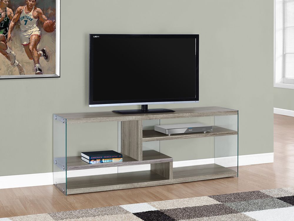 Monarch Specialties Tv Stand 60 Inch L / Dark Taupe With Tempered