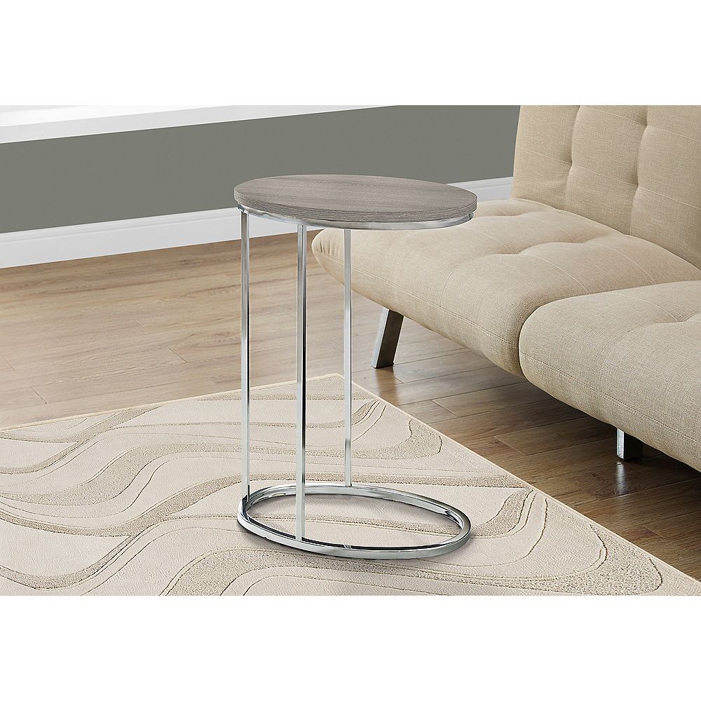 Monarch Specialties Accent Table Oval / Dark Taupe With Chrome Metal