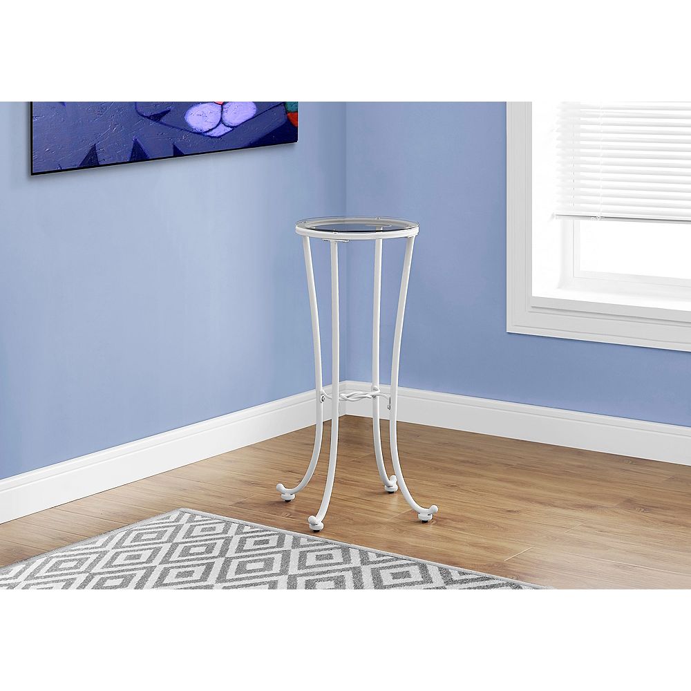 Monarch Specialties Accent Table White Metal With Tempered Glass