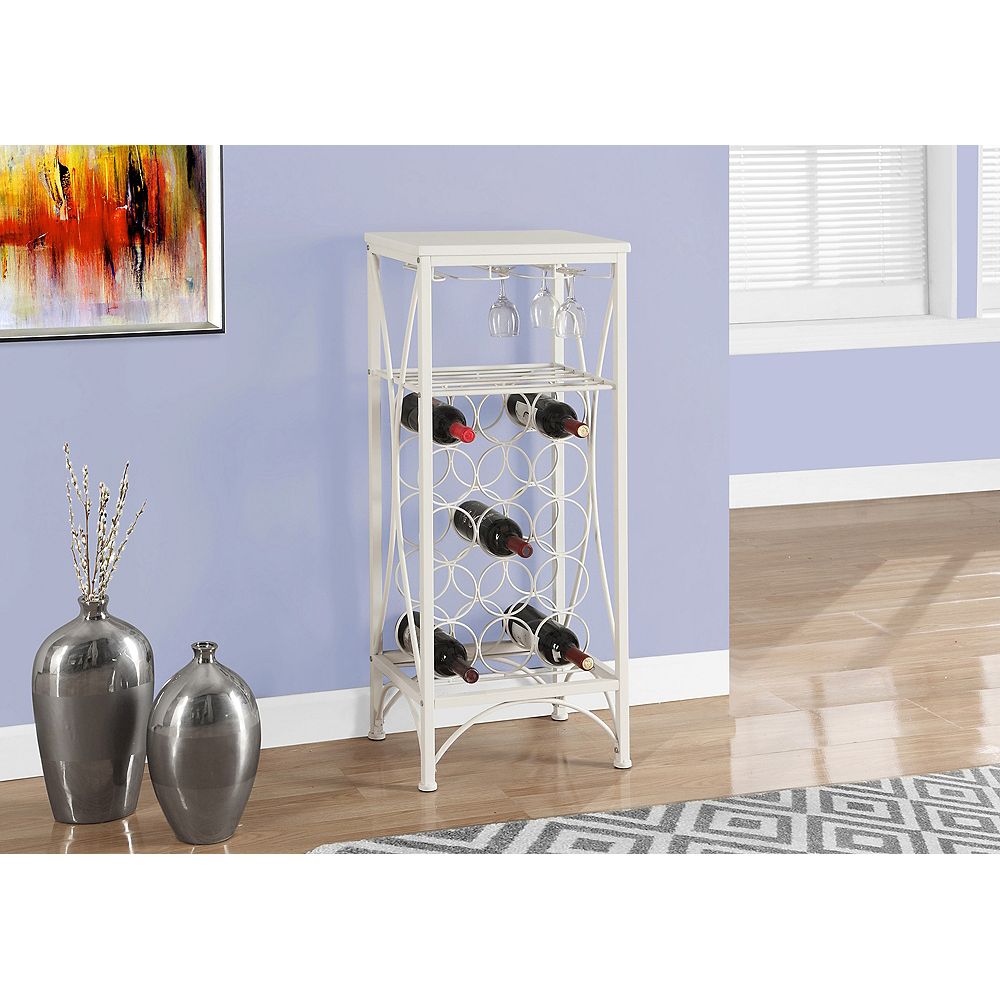 Monarch Specialties Home Bar 40 Inch H / White Metal Wine Bottle And