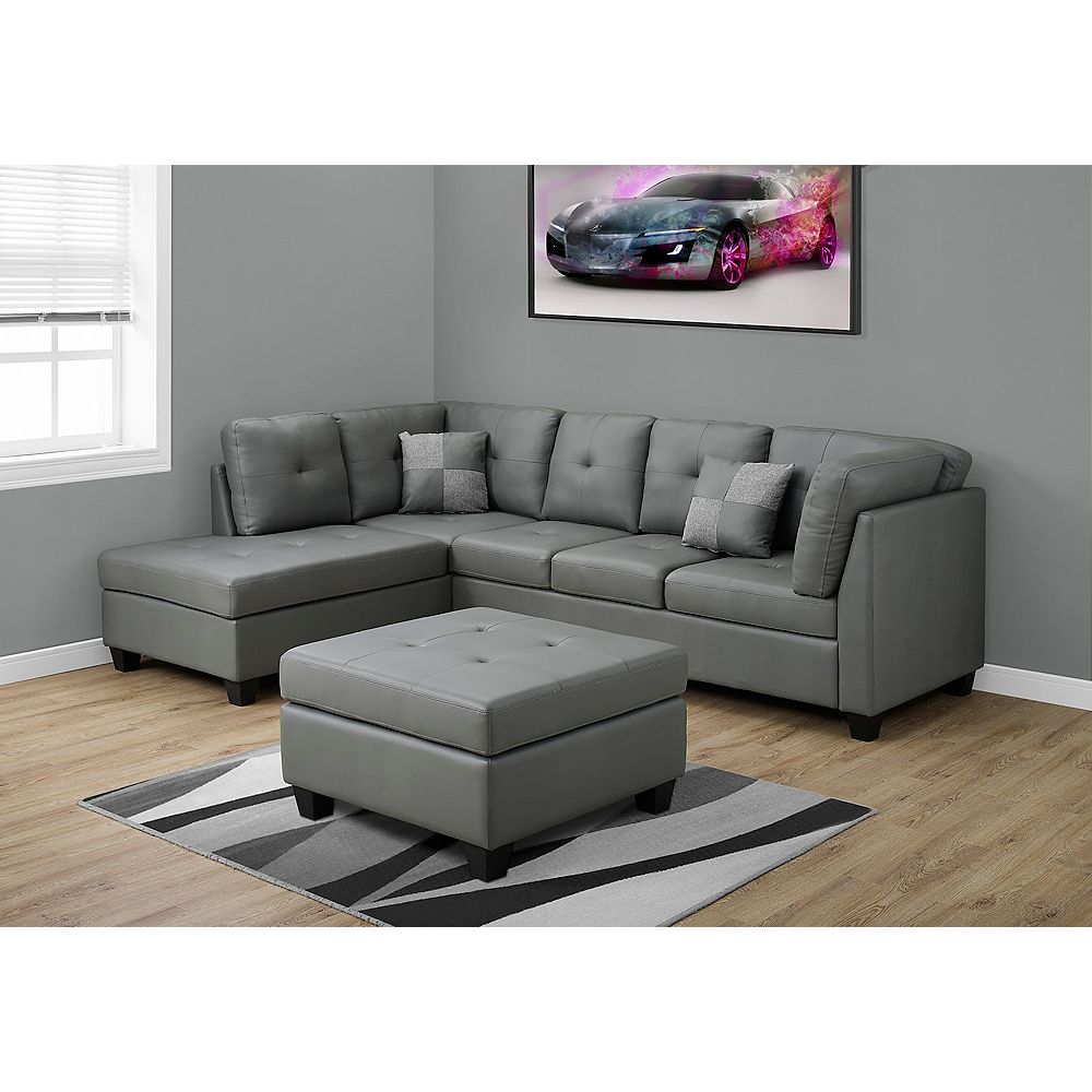 Monarch Specialties Sofa Sectional / Light Grey Bonded