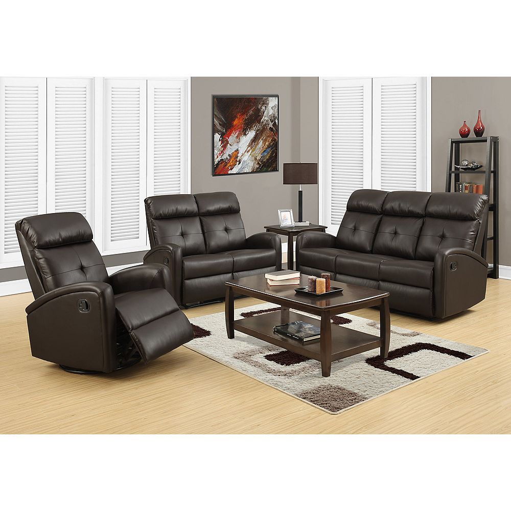 Monarch Specialties Reclining Sofa Dark Brown Bonded Leather The Home Depot Canada 2969