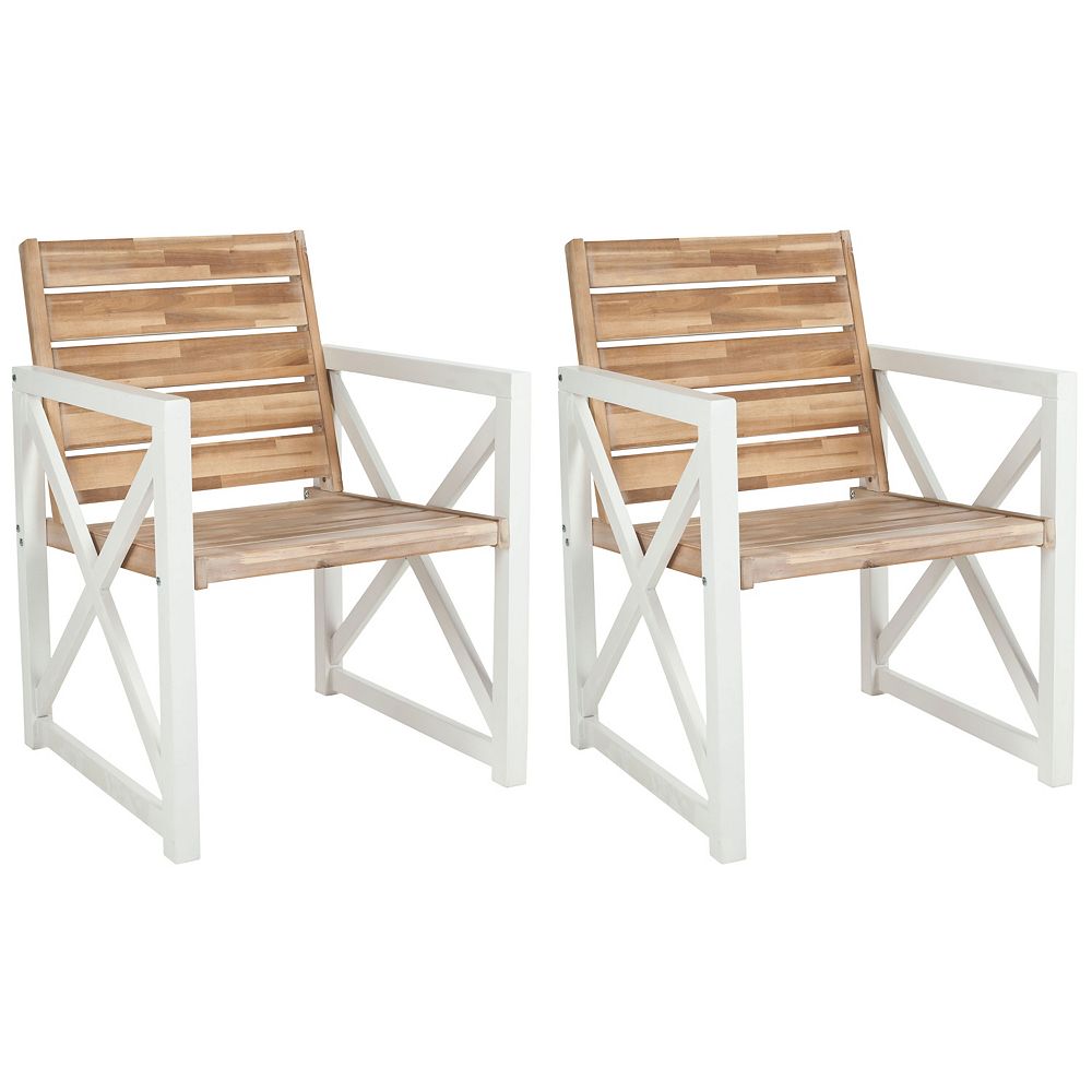 Safavieh Irina Patio Arm Chair in White/Oak (Set of 2) The Home Depot Canada