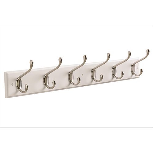 Decorative 6-Hook Rack 27 Inch (686mm) - White/Silver