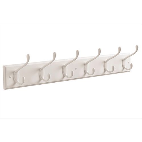 Decorative 6-Hook Rack 27 Inch (686mm) - White/White