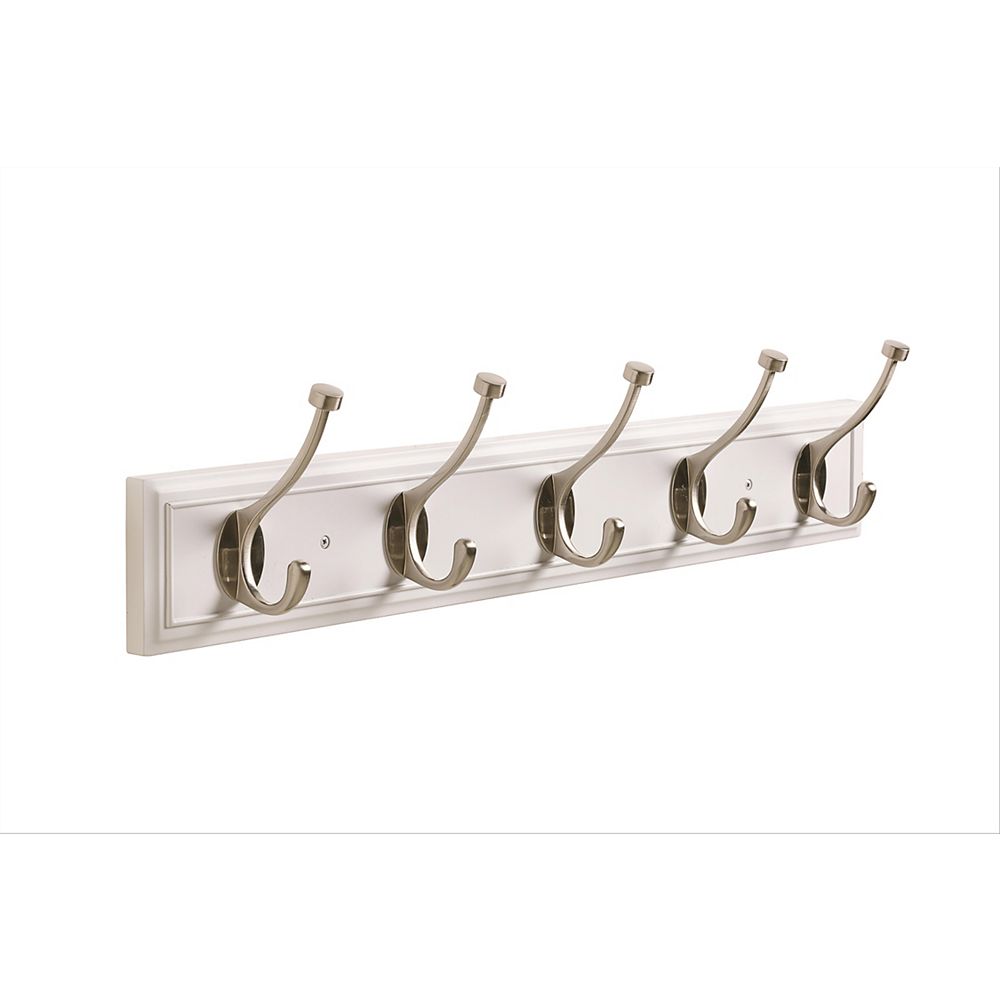 Amerock Decorative 5-Hook Rack 27 Inch (686mm) - White/Satin Nickel ...