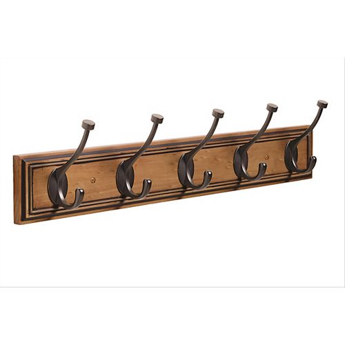 Amerock Decorative 5-Hook Rack 27 Inch (686mm) - Honey Pine/Oil-Rubbed Bronze