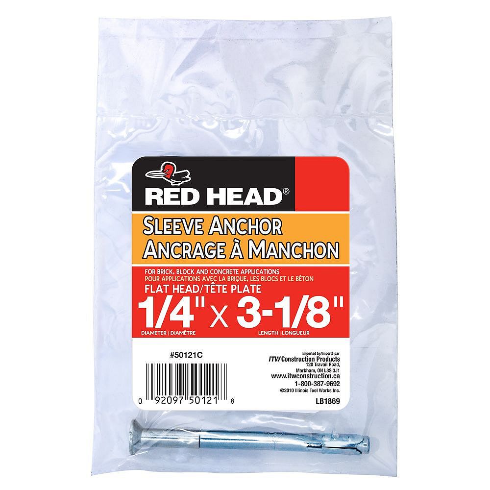 Red Head 1/4inch x 31/8inch Steel Flat Head Sleeve Anchor with Zinc