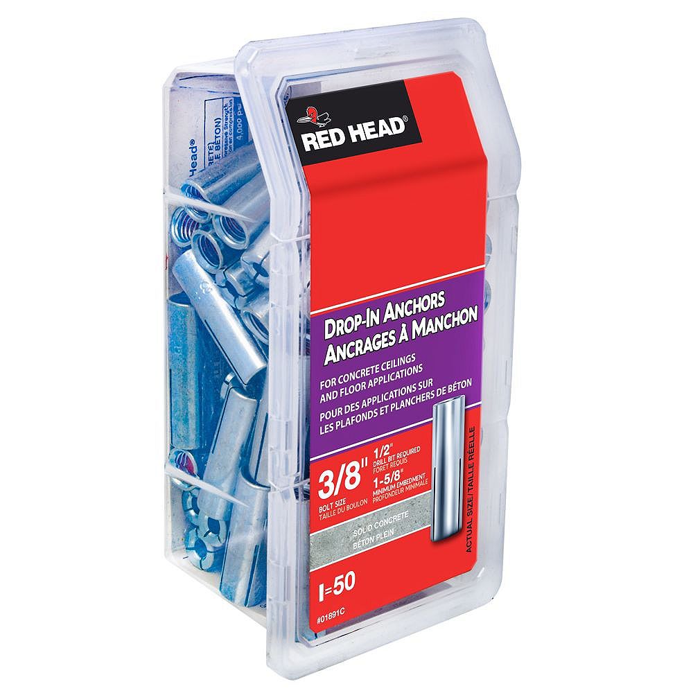 Red Head 3/8inch x 15/8inch Steel DropIn Anchors with Zinc Plated