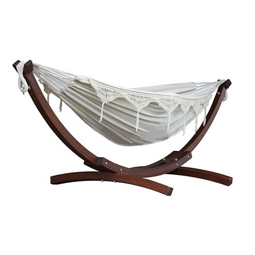 8 ft. Double Cotton Hammock in Natural with Solid Pine Arc Stand