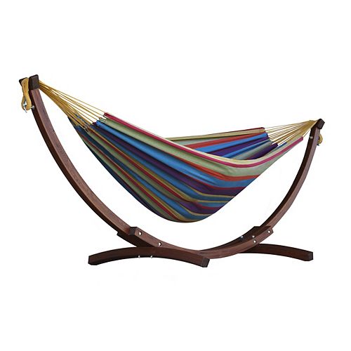 8 ft. Double Cotton Hammock in Tropical with Solid Pine Arc Stand