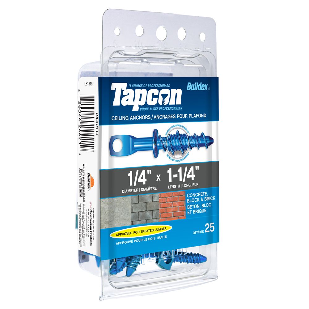 Tapcon 1/4inch x 11/4inch Ceiling Anchors 25 Pack The Home Depot Canada