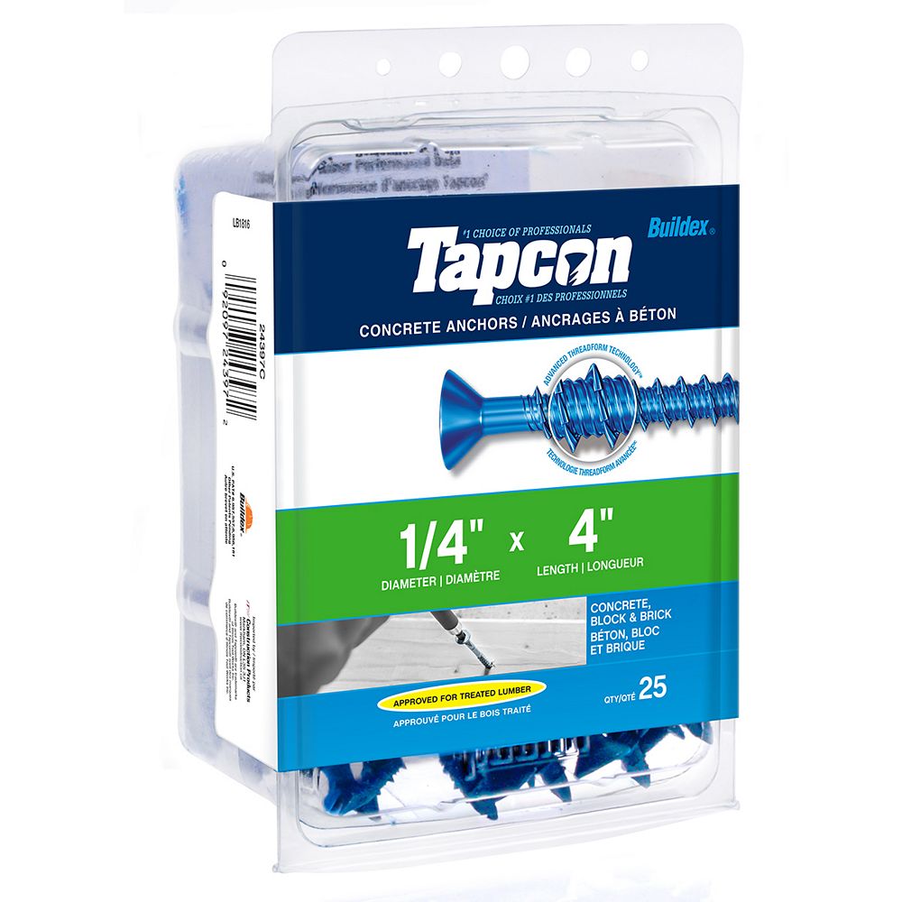 Tapcon 1/4inch x 4inch Flat Head Phillips Drive Concrete Anchors 25