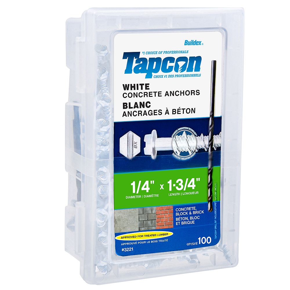 Tapcon 1/4inch x 13/4inch Slotted Hex Washer Head Concrete Anchors