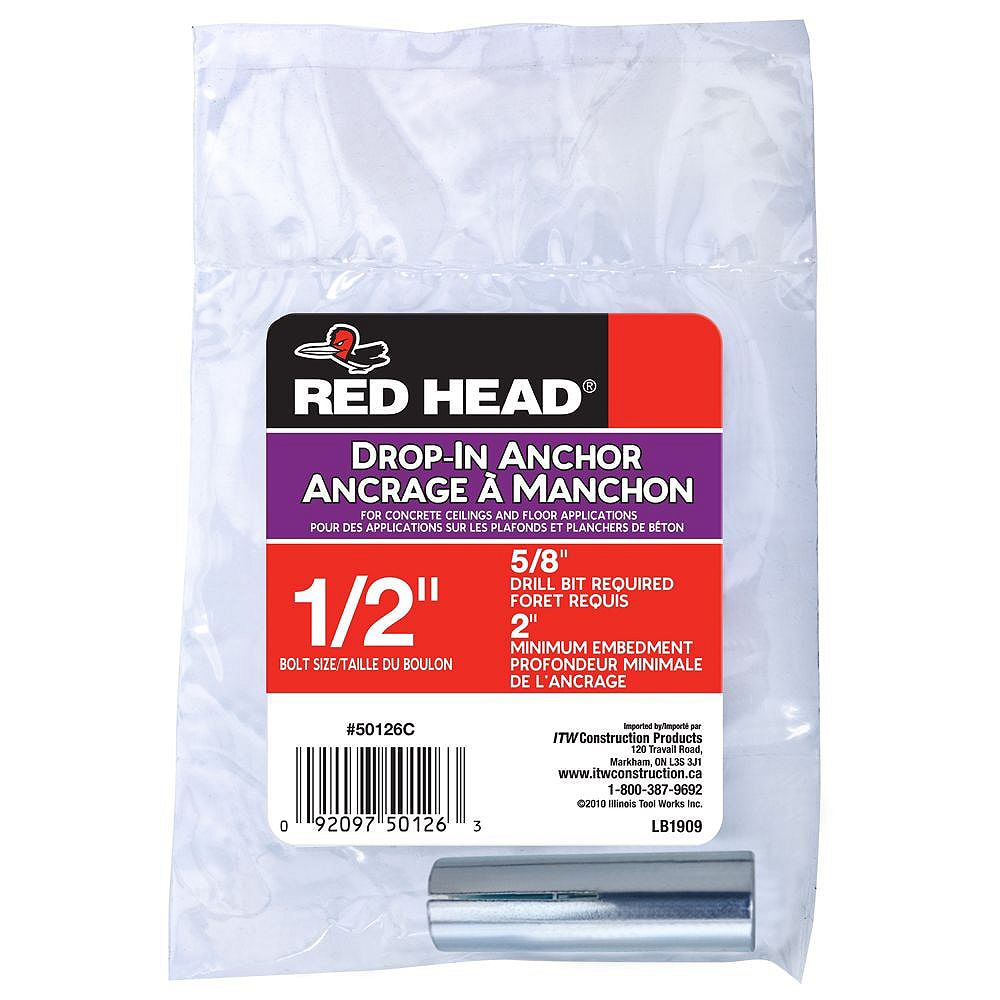 Red Head 1/2inch x 2inch Steel DropIn Anchors with Zinc Plated