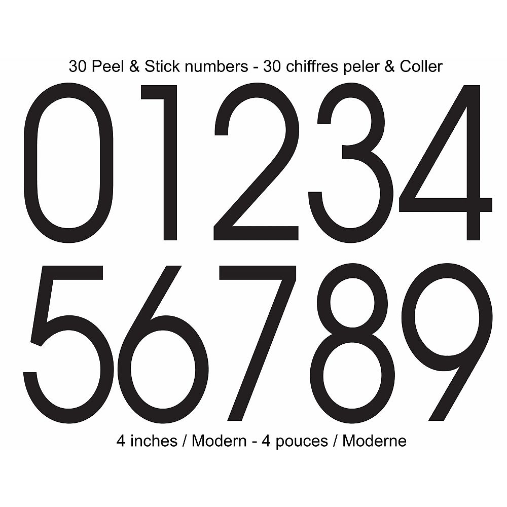 PRO-DF Modern Self-Adhesive Numbers Kit, Black - 4 Inches | The Home ...