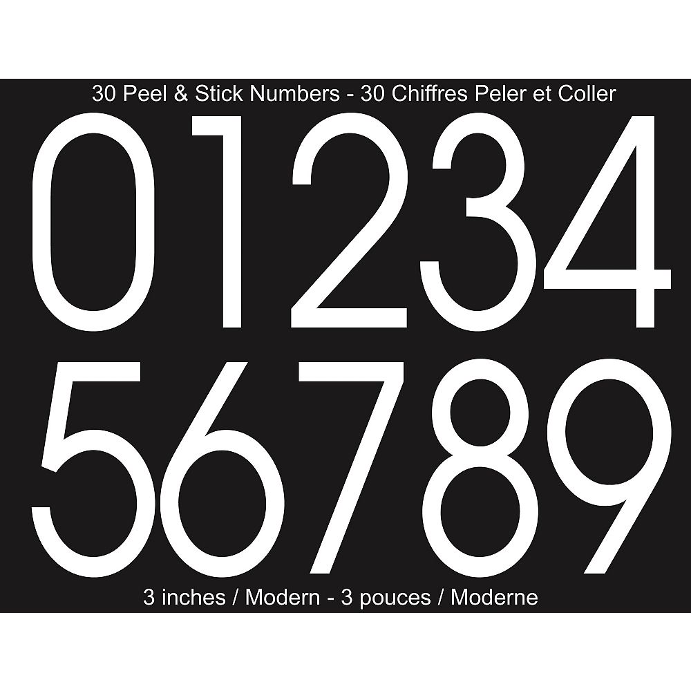 PRO-DF Modern Self-Adhesive Numbers Kit, White - 3 Inches | The Home ...