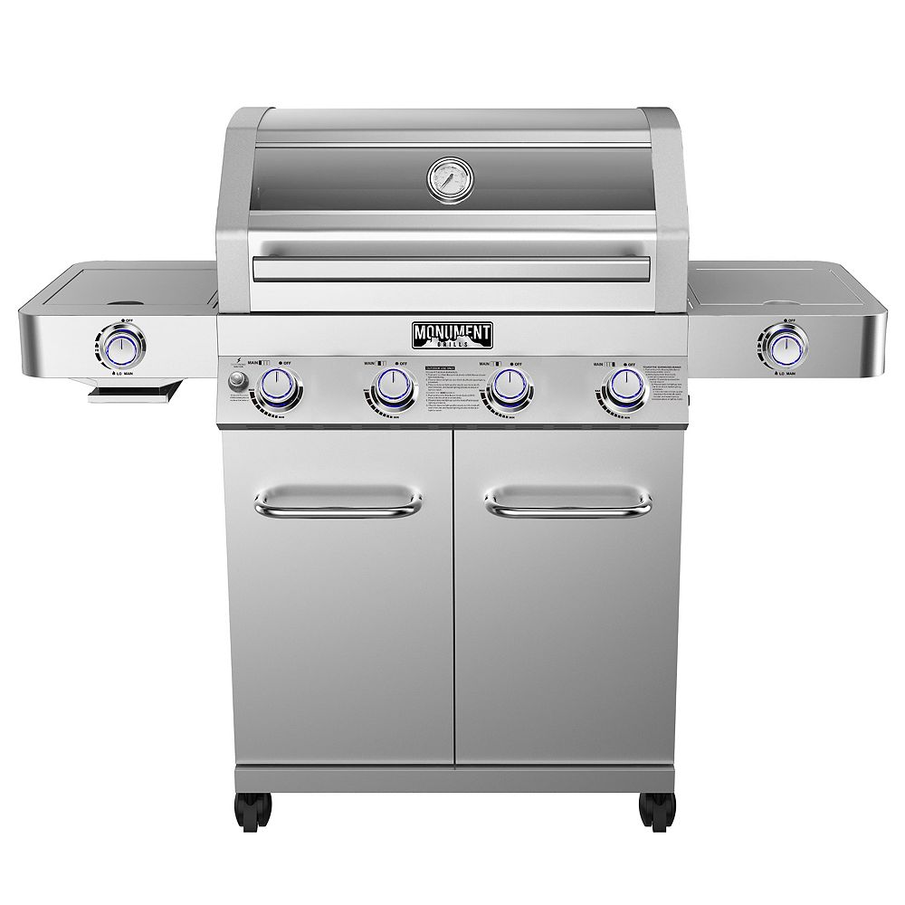 Monument Grills 4-Burner Propane BBQ in Stainless with Clear View Lid ...