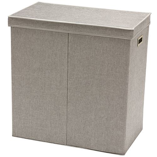 Collapsible Double Sorter Laundry Hamper, Grey Linen