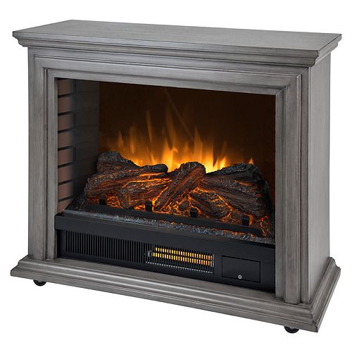 Sheridan 32-inch Freestanding Mobile Infrared Electric Fireplace in Dark Weathered Grey