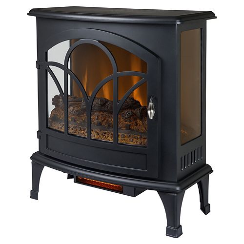 25-inch Freestanding Infrared Curved Front Panoramic Stove with Glass Front in Black