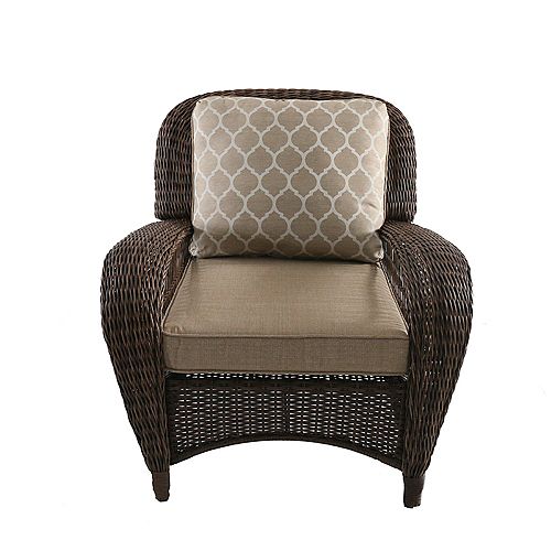 Beacon Park Brown Wicker Outdoor Patio Stationary Lounge Chair with Standard Toffee Tan Cushions