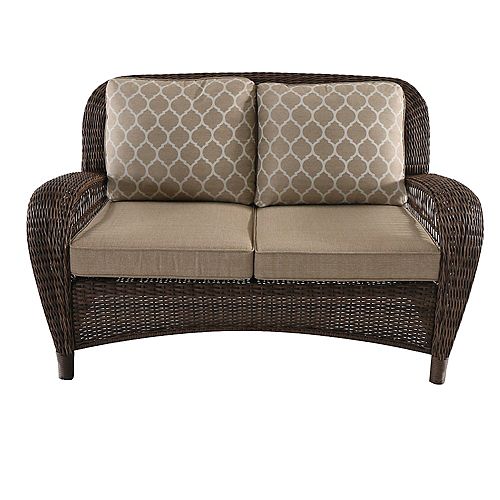 Beacon Park Brown Wicker Outdoor Patio Loveseat with Standard Toffee Tan Cushions