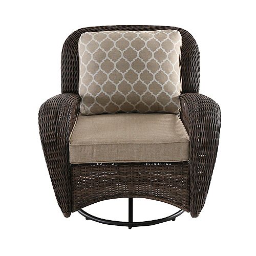 Beacon Park Brown Wicker Outdoor Patio Swivel Lounge Chair with Standard Toffee Trellis Tan Cushions