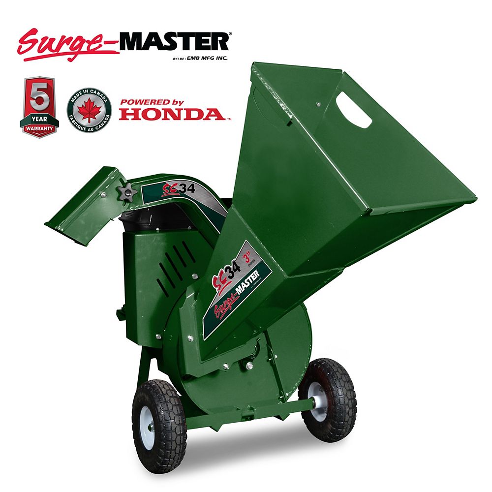 Surge Master 3 Inch Wide Capacity Wood Chipper With Honda Engine And Blower Discharge With The Home Depot Canada