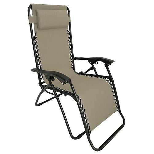 35.4-inch W x 25.5-inch L x 44.4-inch H Multi-Position Zero Gravity Patio Lounge Chair in Beige