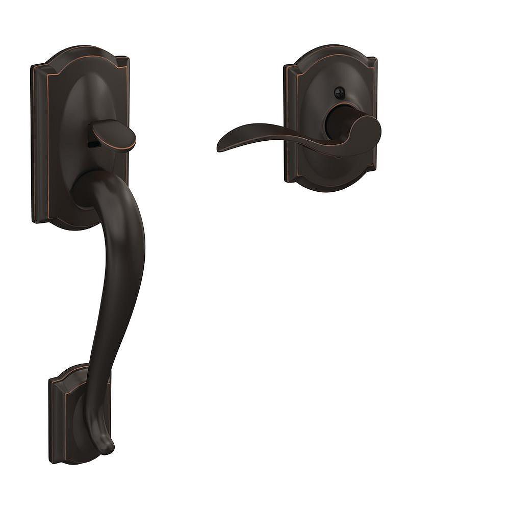 Camelot Lower Half Handleset and Accent Lever in Aged Bronze 146612 Schlage