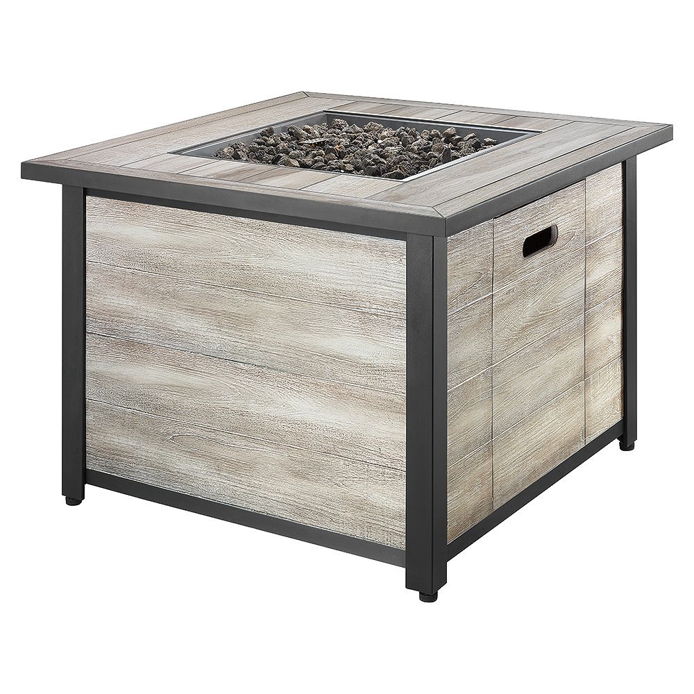 Hampton Bay 35inch Square Distressed Wood Propane Fire Table The