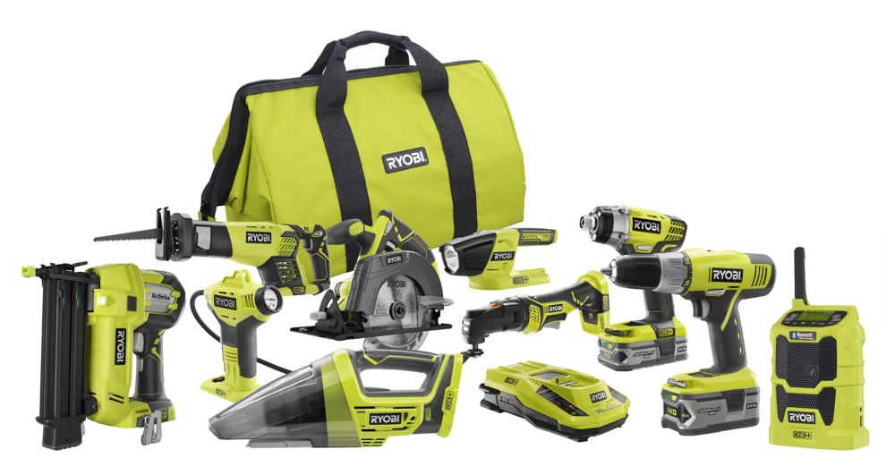 RYOBI 18V ONE+ Lithium-Ion Cordless Combo Kit (10-Tool) | The Home ...