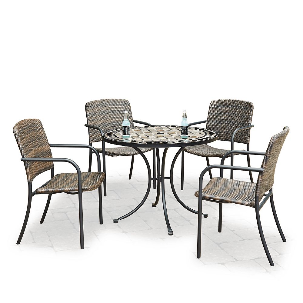Homestyles Marble Top 5Piece Round Outdoor Dining Table & 4 Chairs