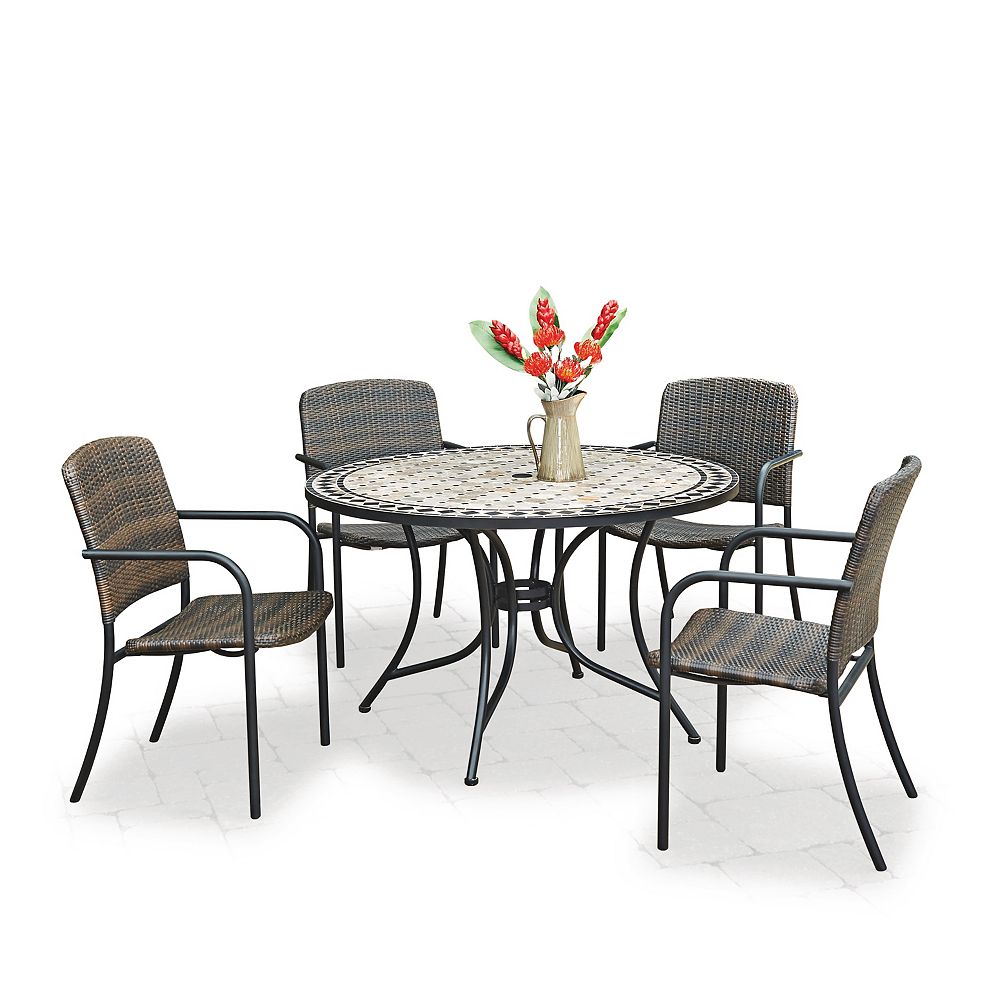 Homestyles Marble Top 5-Piece Round Outdoor Dining Table & 4 Chairs
