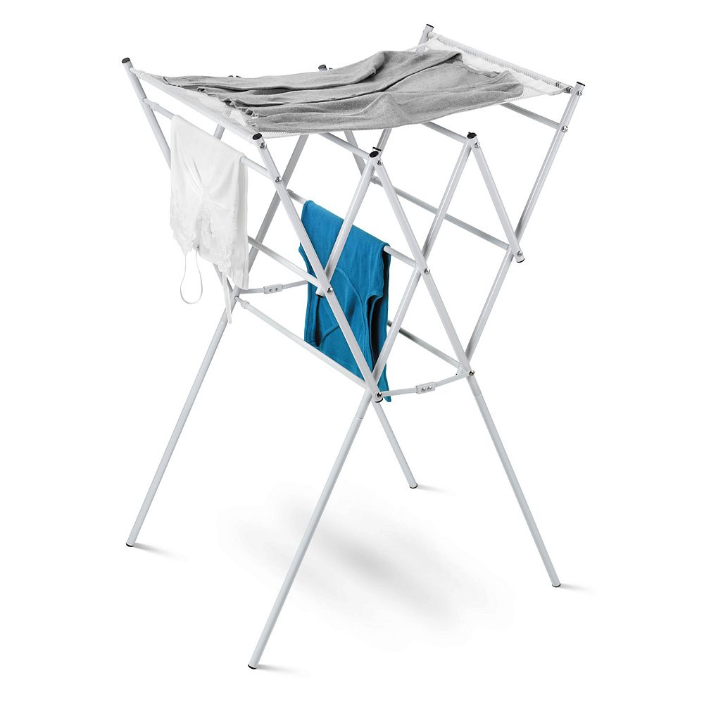 HoneyCanDo Expandable White Drying Rack with Mesh Shelf The Home
