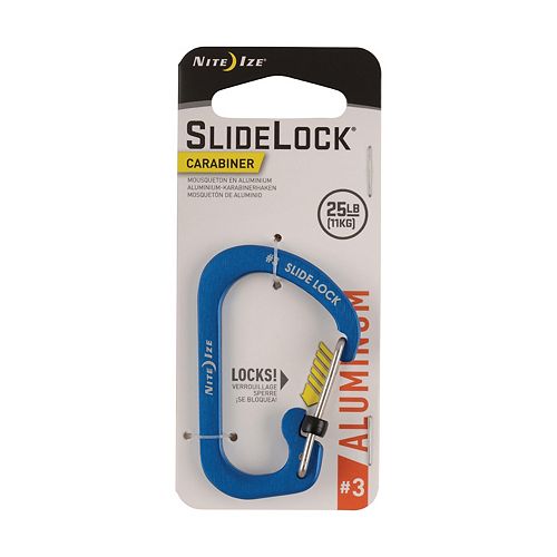 Nite Ize Size-3 SlideLock Carabiner, Locking Carabiner keychain, Aluminum, Blue