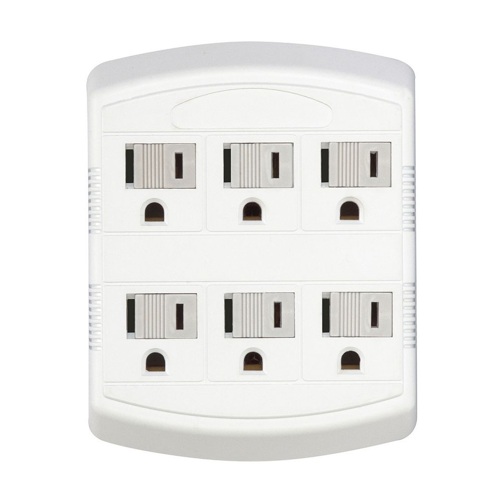 Globe Electric 6Outlet MultiTap Wall Tap, Grounded, White Finish The Home Depot Canada