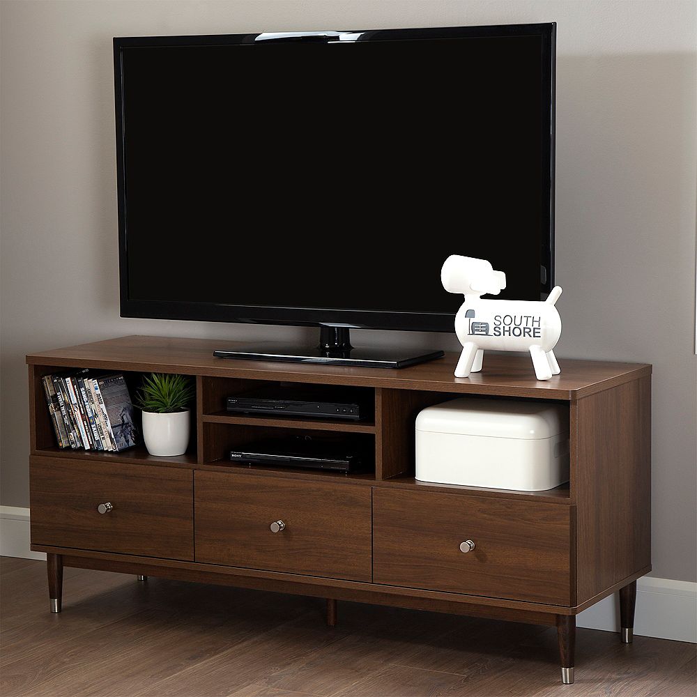 South Shore Olly TV Stand with Drawers for TVs up to 60'', Brown Walnut