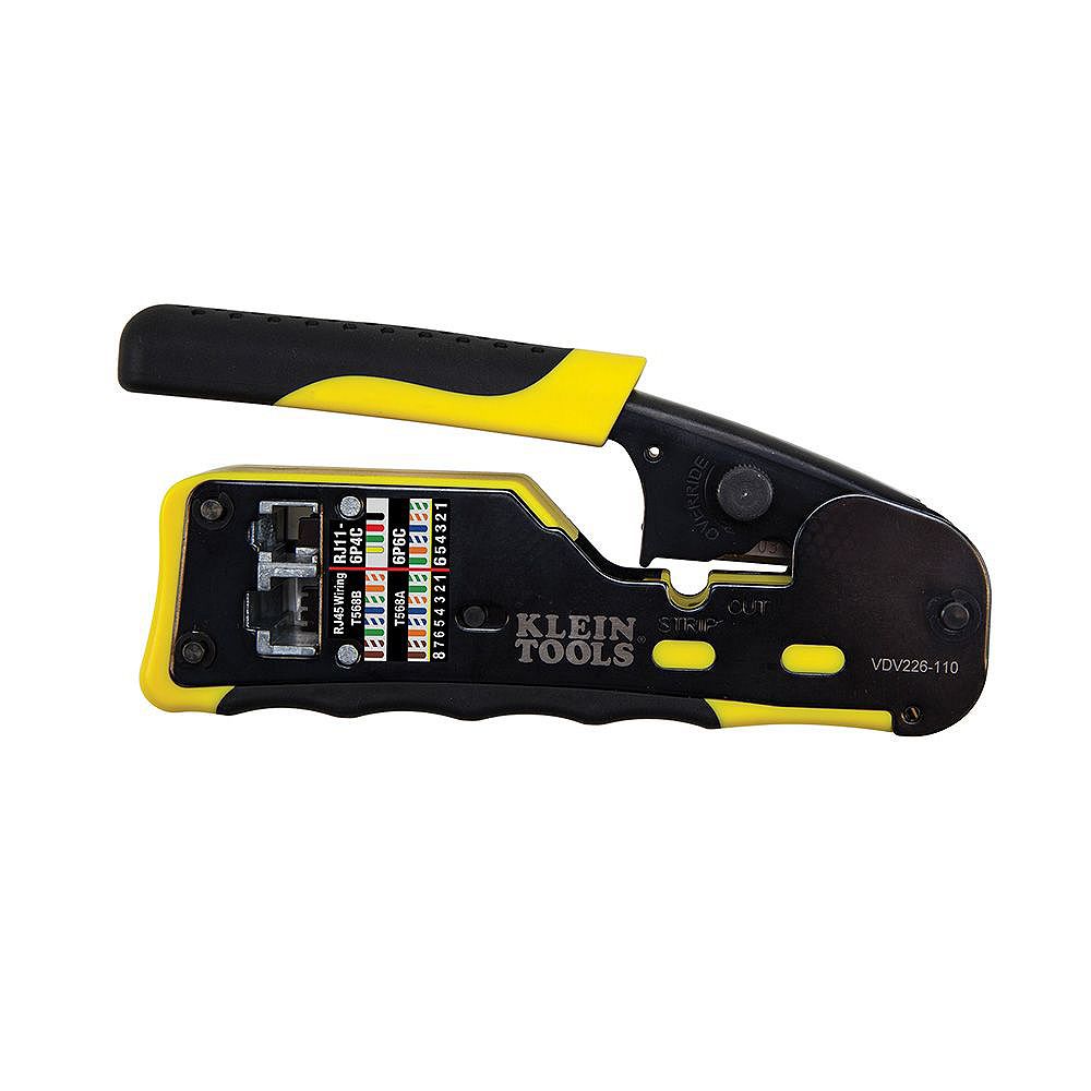 Klein Tools Ratcheting Cable Crimper / Stripper / Cutter, for PassThru